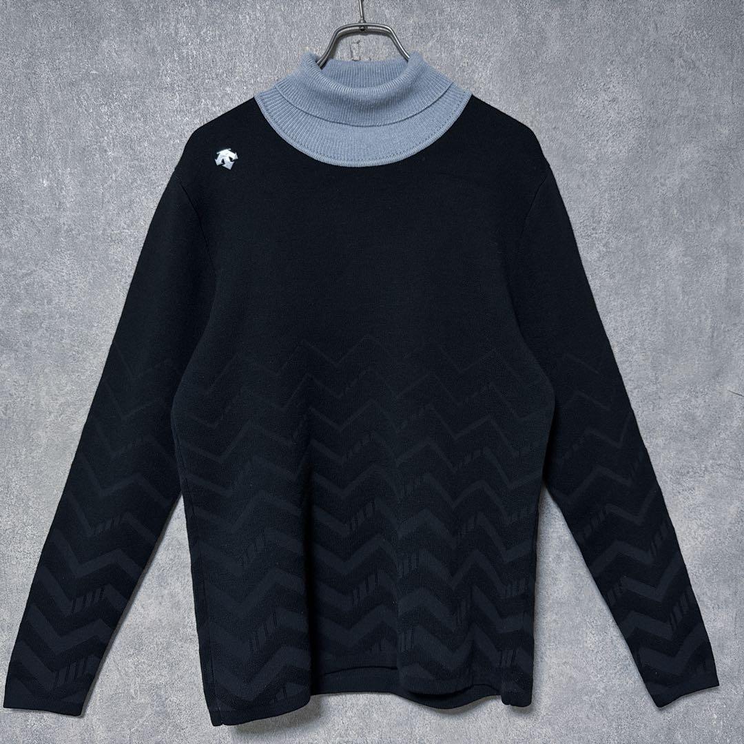 DESCENTE GOLF デサントゴルフ ロゴ ウール タートルニット 黒 M
