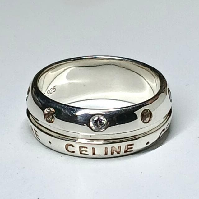 セリーヌ 新品仕上げ済み 極美 リング ロゴ ラインストーン シルバー925