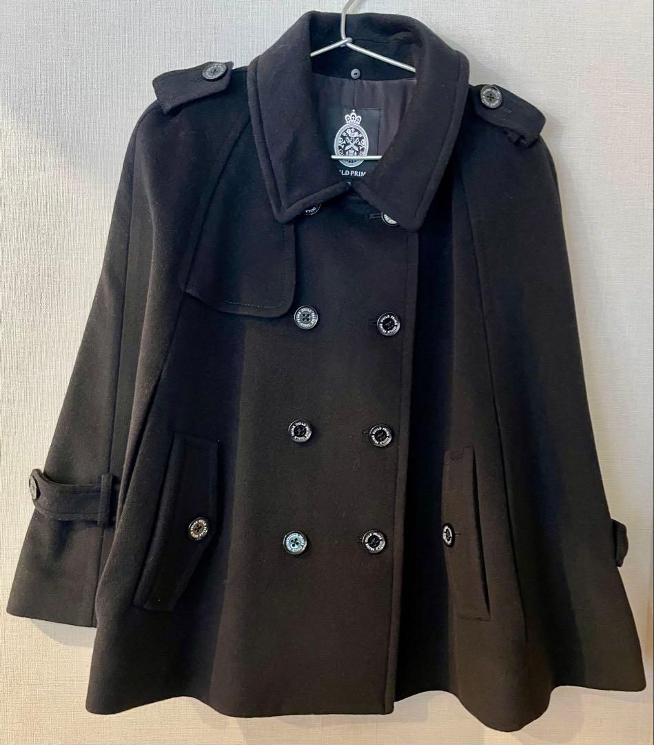 美品　ギルドプライム　取り外し可能リアルファー付き黒ケープコート　フリーサイズ