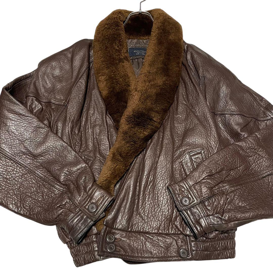 【Andre Maurois】羊革 ラムレザージャケット ファー ブラウン L