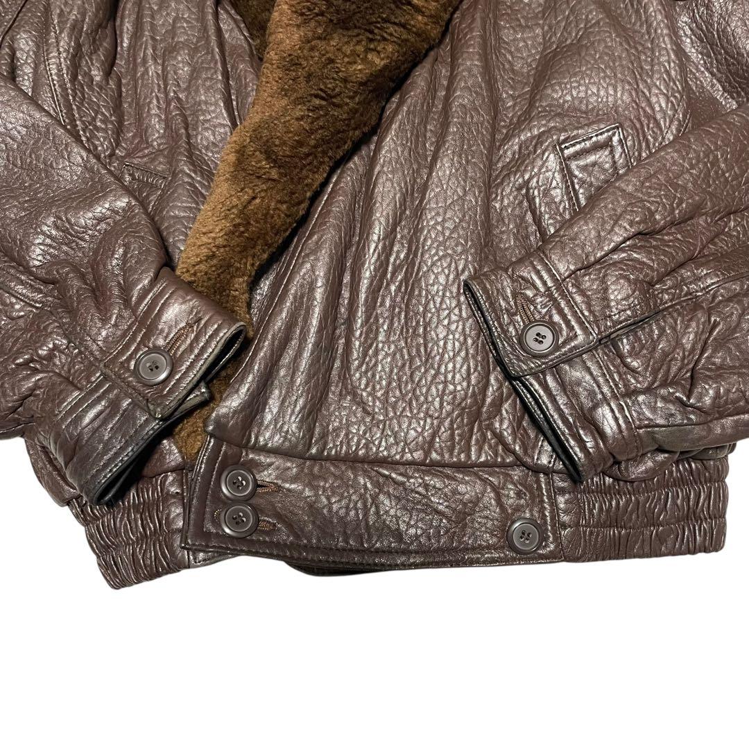 【Andre Maurois】羊革 ラムレザージャケット ファー ブラウン L
