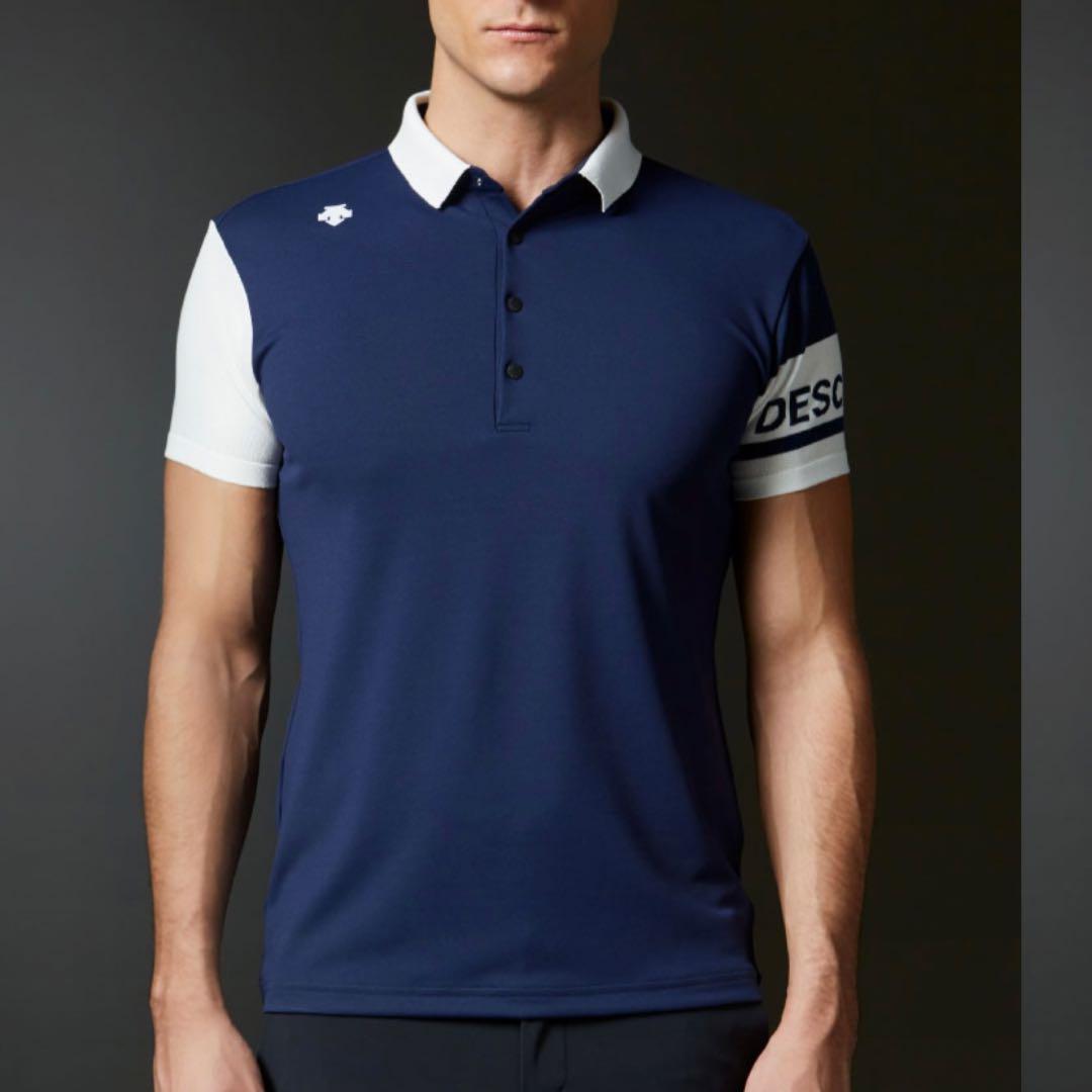 デサント　ゴルフ　ポロシャツ メンズ　ネイビー/ホワイト