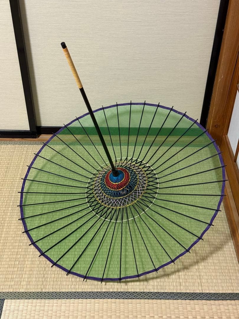 蛇の目傘　番傘　絹　シルク　緑　和傘　傘　二段継　舞踊　大衆演劇　着物　撮影