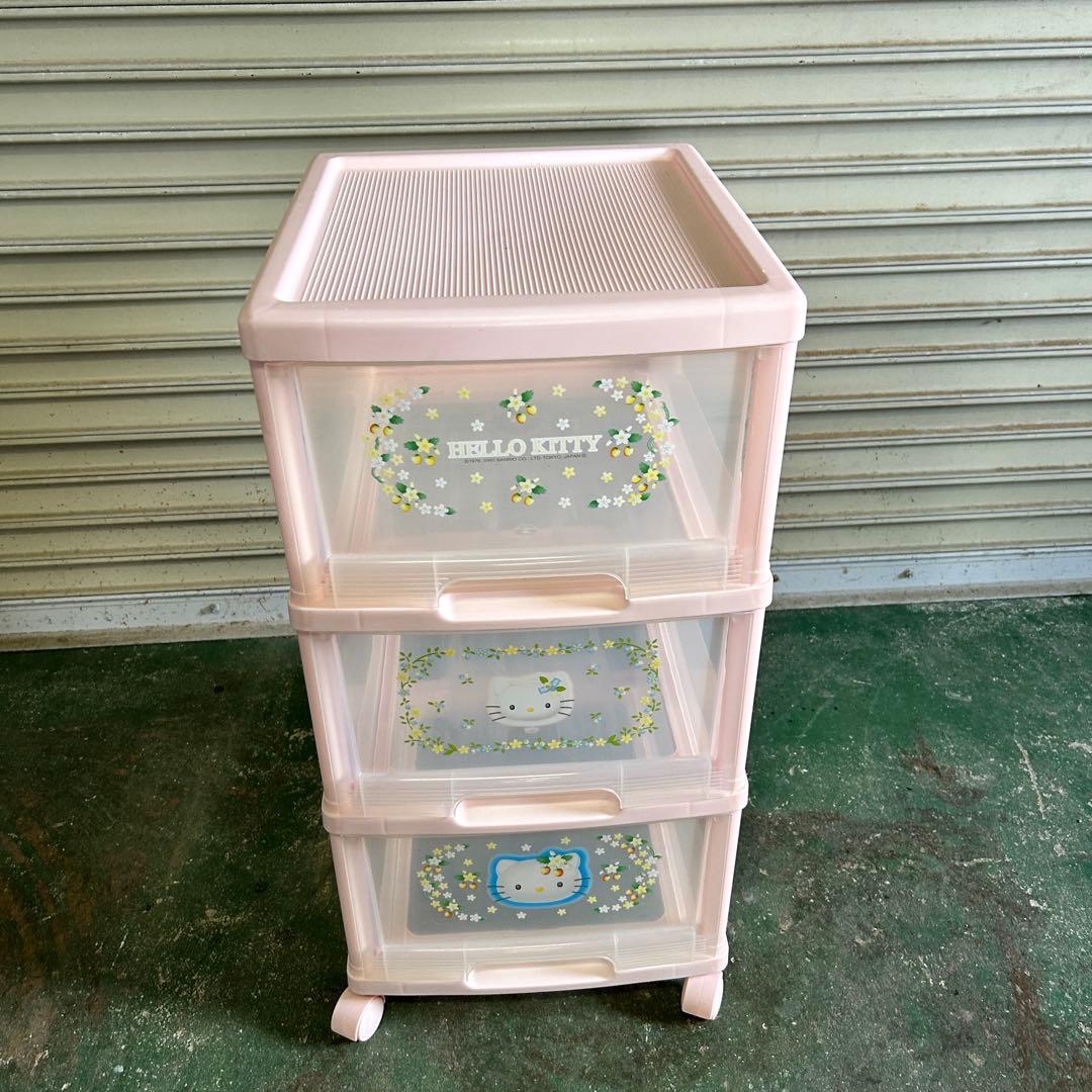 CA24★キティ★ 衣装ケース 3段 キャスター付 収納 レトロ 希少 1
