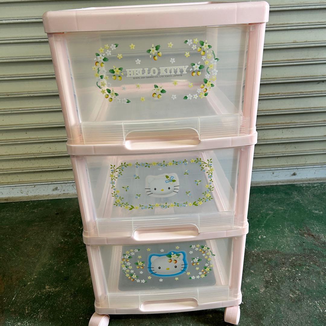 CA24★キティ★ 衣装ケース 3段 キャスター付 収納 レトロ 希少 1