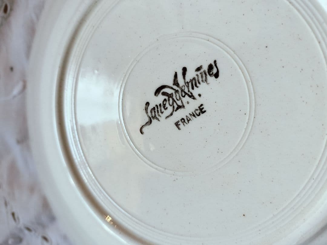 アンティーク　フランス　クリーム色　陶器　サルグミンヌ　深皿2枚セット　美品
