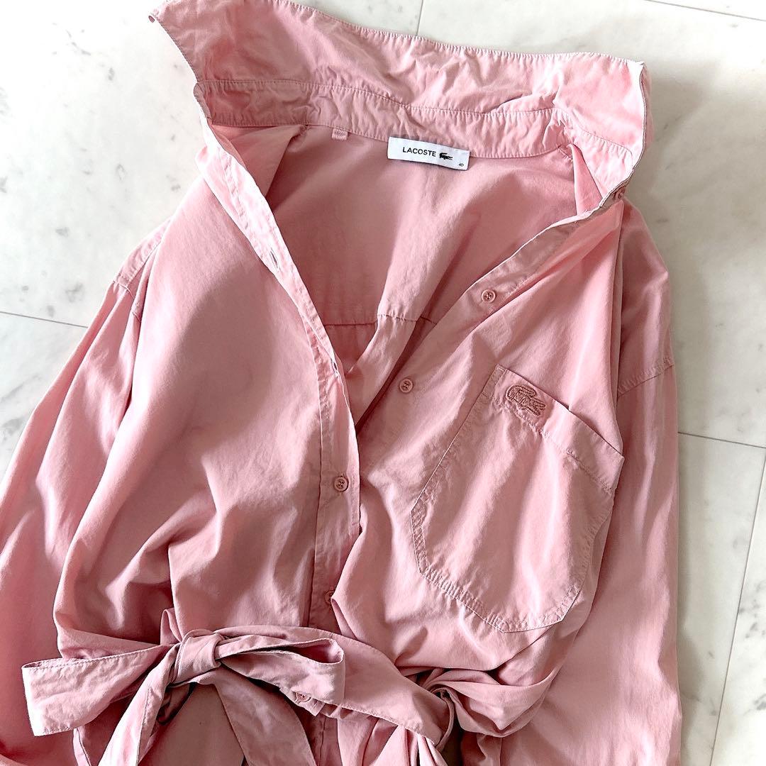 美品 ラコステ ウエストベルト付き シャツワンピース ピンク 40 春カラー