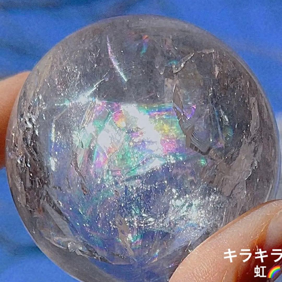 天然石 本水晶 高透明度 虹 レインボー 水晶 丸玉 原石
