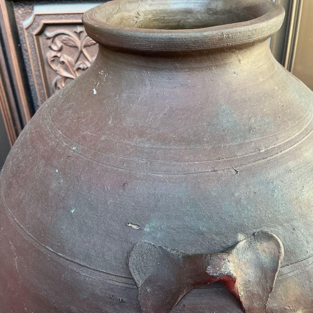 みけこしょうささん専用　備前焼　茶色　陶器製　花瓶　備前窯　『中壺』　耳有り