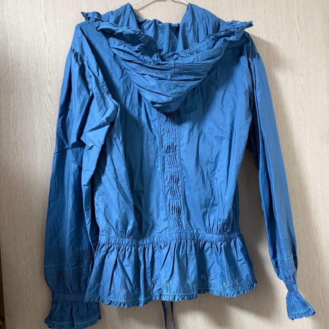 ピンクハウス　レア　フード付き　ブラウス　シャツ　ジャケット　ブルー　バラ刺繍