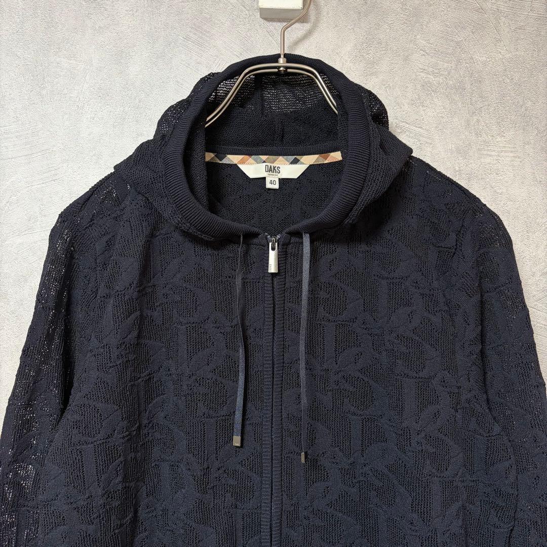 DAKS ネイビー フルジップ ロゴ パーカー シースルー 40 極美品