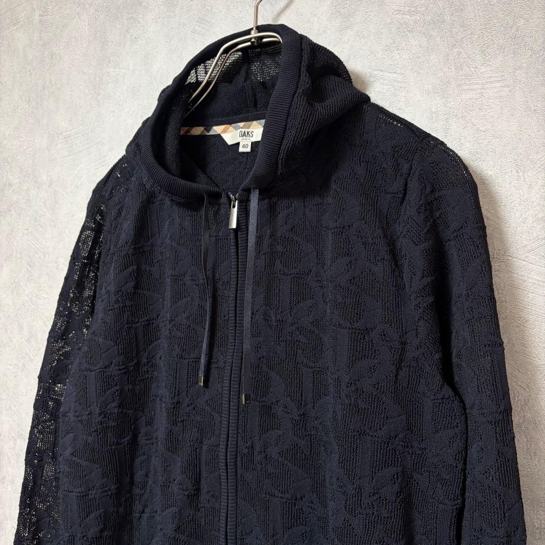 DAKS ネイビー フルジップ ロゴ パーカー シースルー 40 極美品