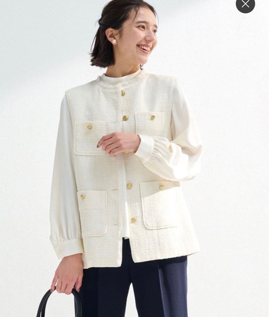 GREEN LABEL RELAXING ツイードフリンジジレ グリーンレーベル