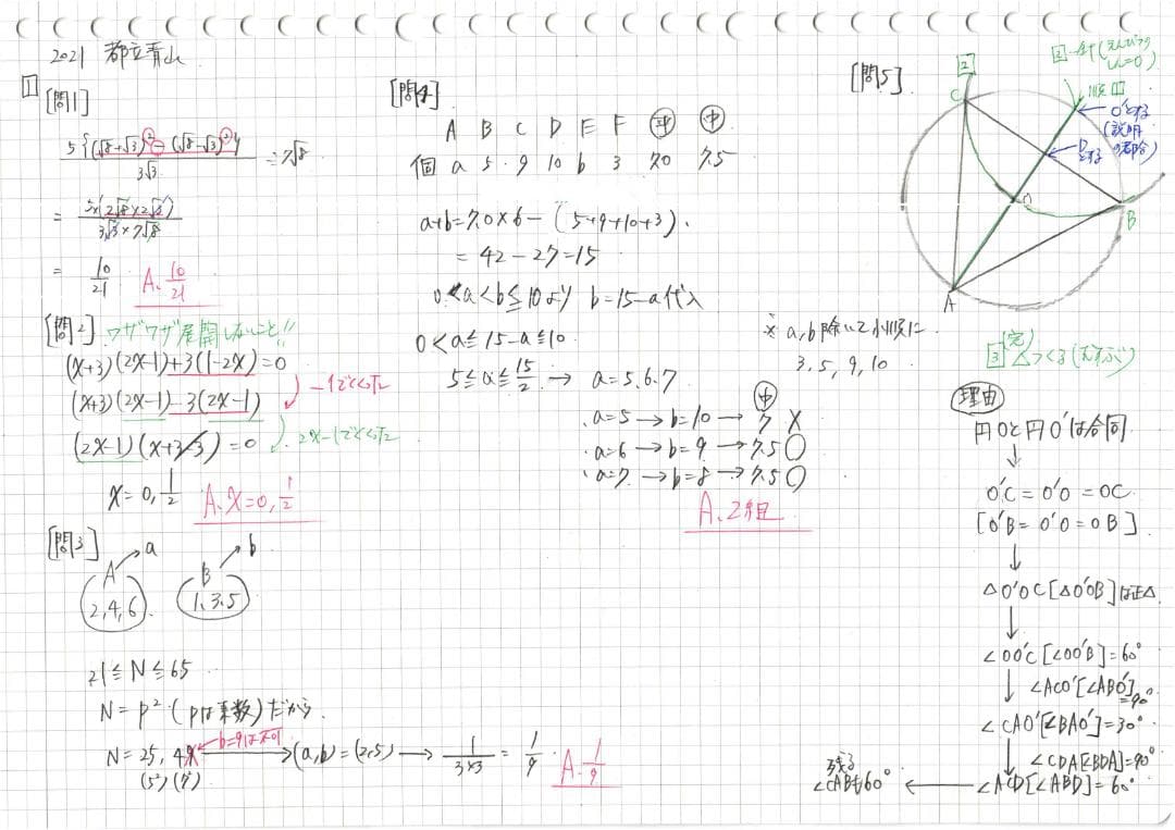 限定割引塾講師オリジナル入試数学解説(全問動画付)都立青山過去問2018-25