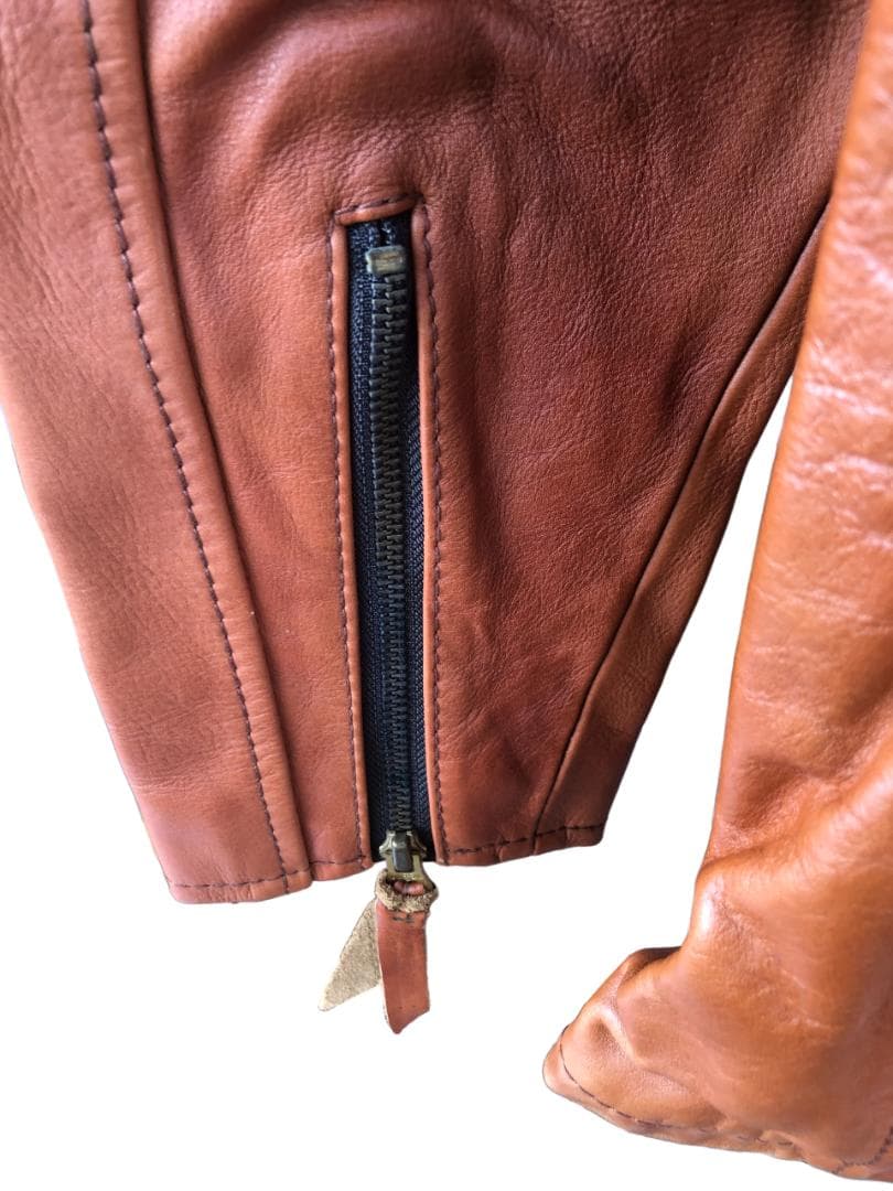 [訳あり] 新品 Schott シングルライダースレザージャケット ブラウン/L