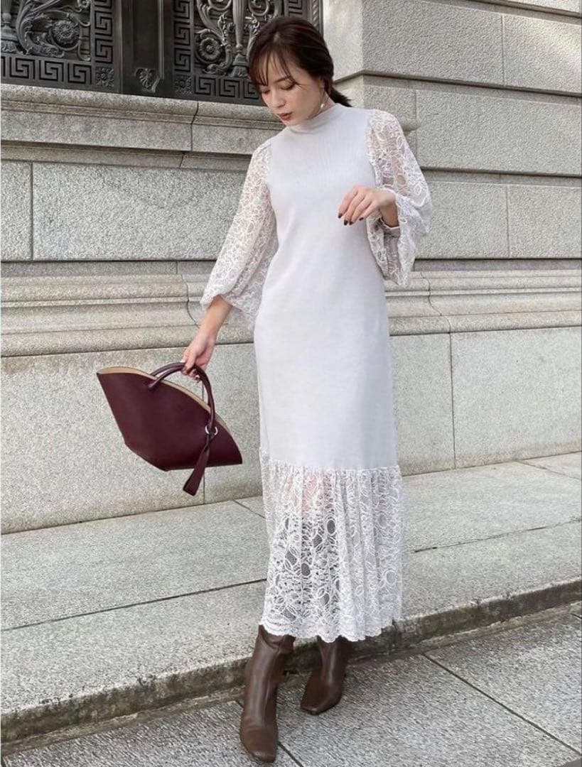 anuans アニュアンス　レース　ニットワンピース