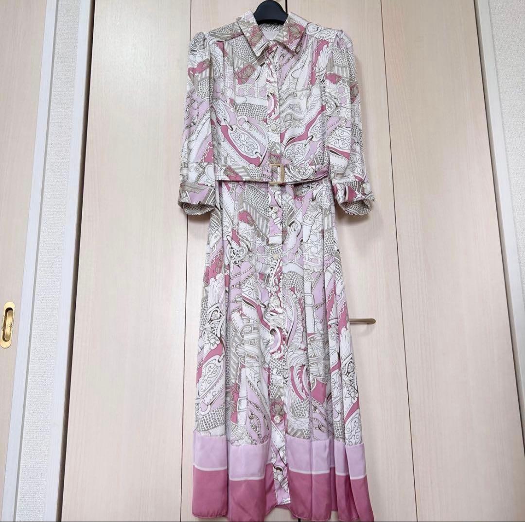 グレースクラス グレースコンチネンタル スカーフプリントシャツドレス 38 総柄