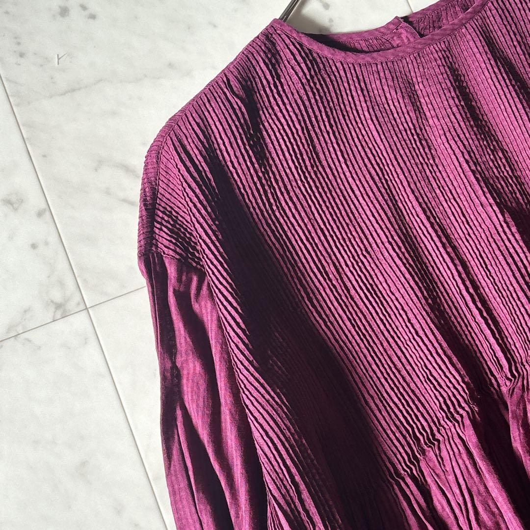 美品 メゾンドソイル ピンタック ギャザーブラウス コットンボイル 綺麗色