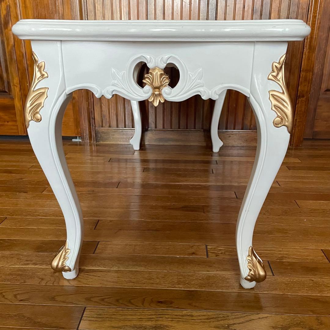 イタリアンロココ 木彫/金彩/猫脚 ホワイトセンターテーブル