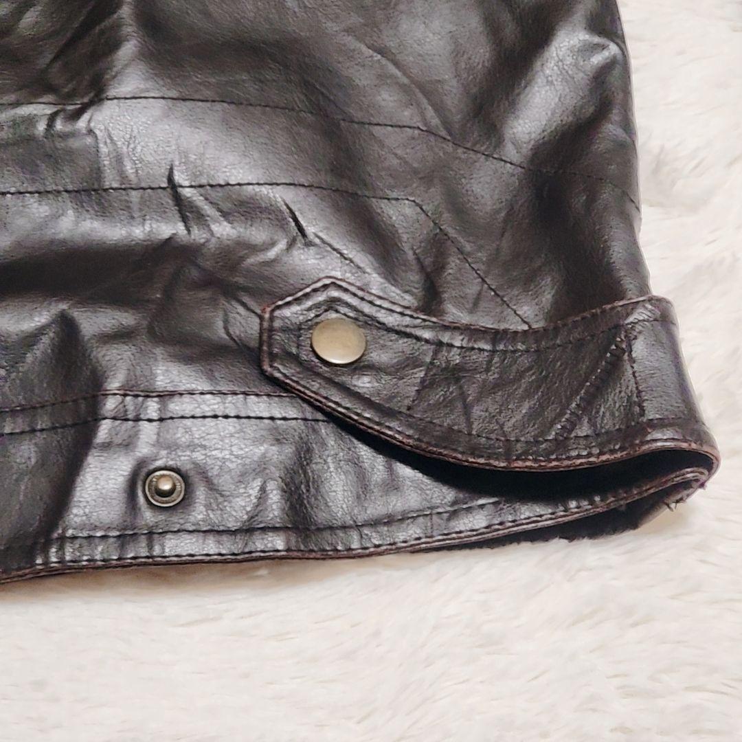 レザージャケット シングル バイカー XL ブラック ライン エルボーパッチ