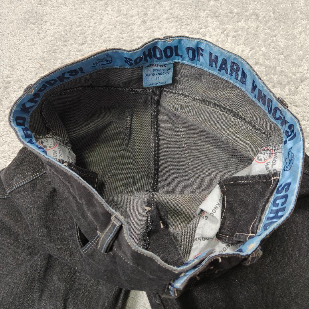 SOHK 刺繍 ワッペン デニムパンツ 34 黒 太め Y2K HIPHOP