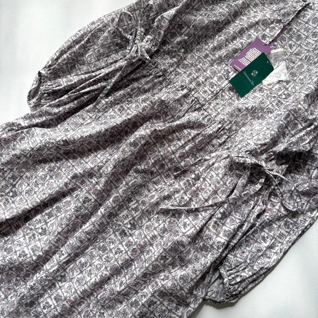 未使用 アフタヌーンティー シャツワンピース リバティ バンドカラー ロング