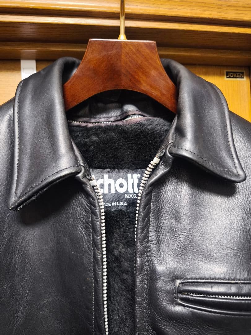ブ*ー様 Schott 643 ブラック レザーライダースジャケット 34