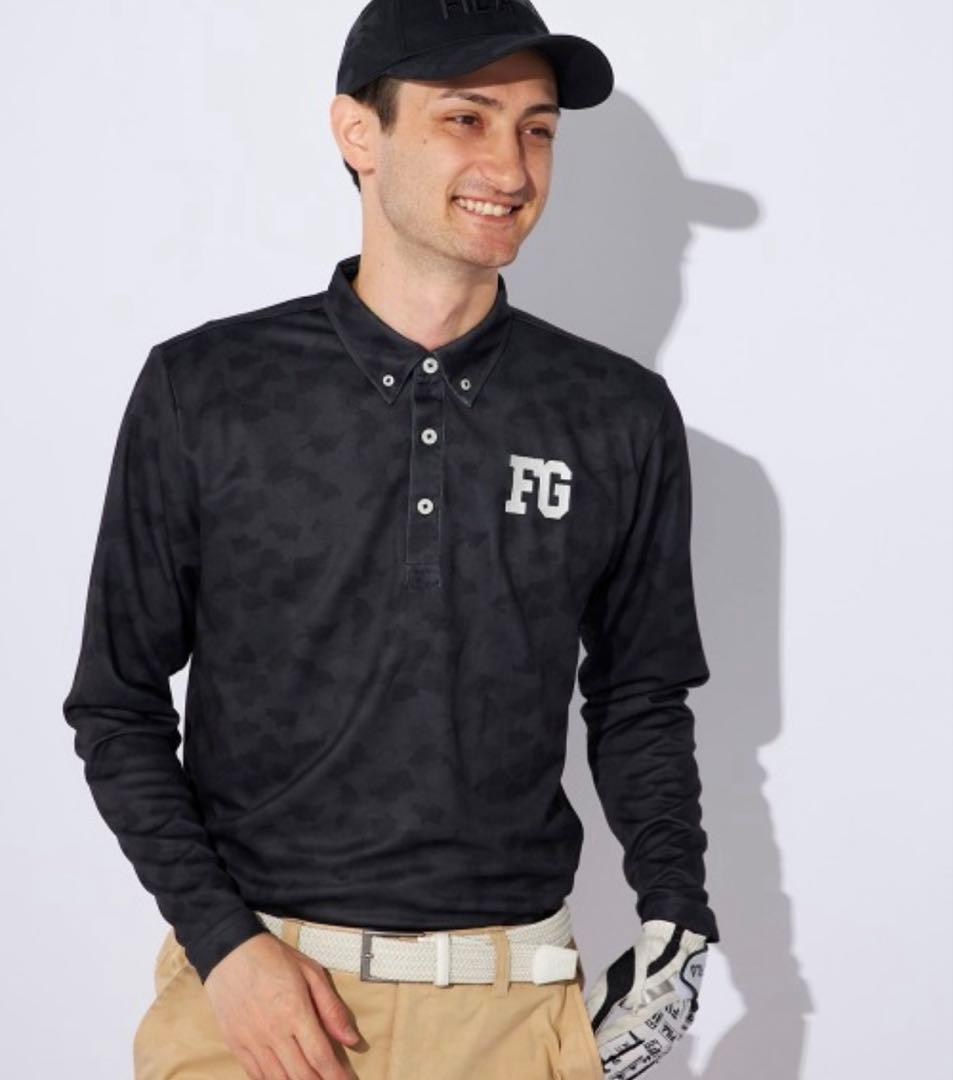 ★新品★ FILA GOLF フィラゴルフ カモ柄長袖ポロシャツ メンズXL 黒