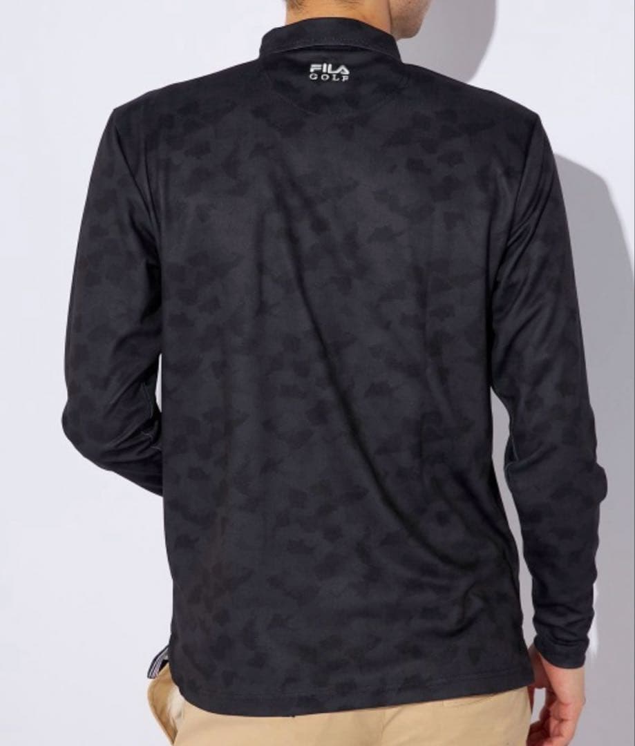 ★新品★ FILA GOLF フィラゴルフ カモ柄長袖ポロシャツ メンズXL 黒