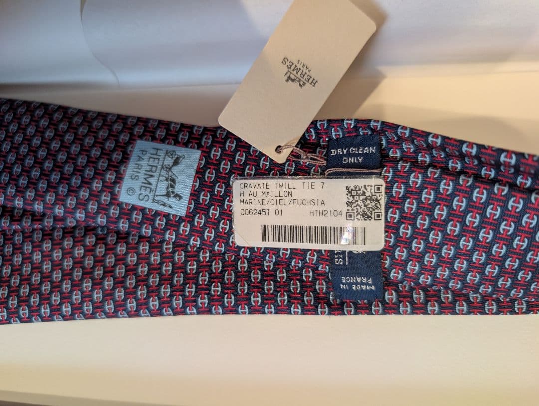 新品 HERMÈS エルメス シルクネクタイ ネイビー レッド
