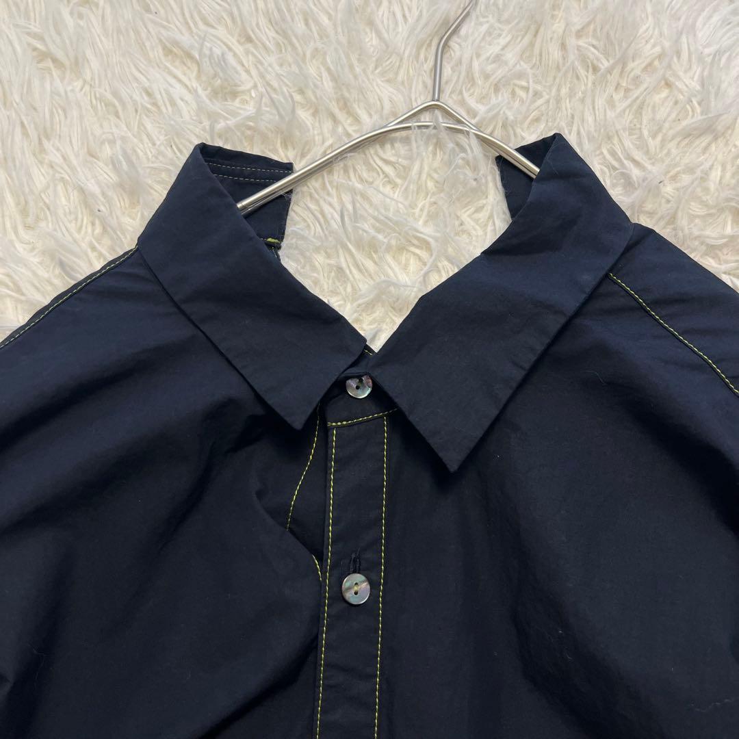 美品✨ ナゴンスタンス 変形 シャツワンピース ロング丈 リネン 綿 アシメ 紺