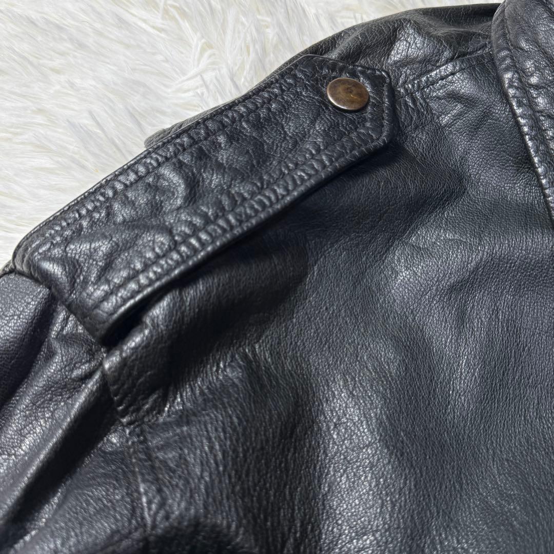 90s A-2 ブラックレザー フライトジャケット L ボアライナー付 黒