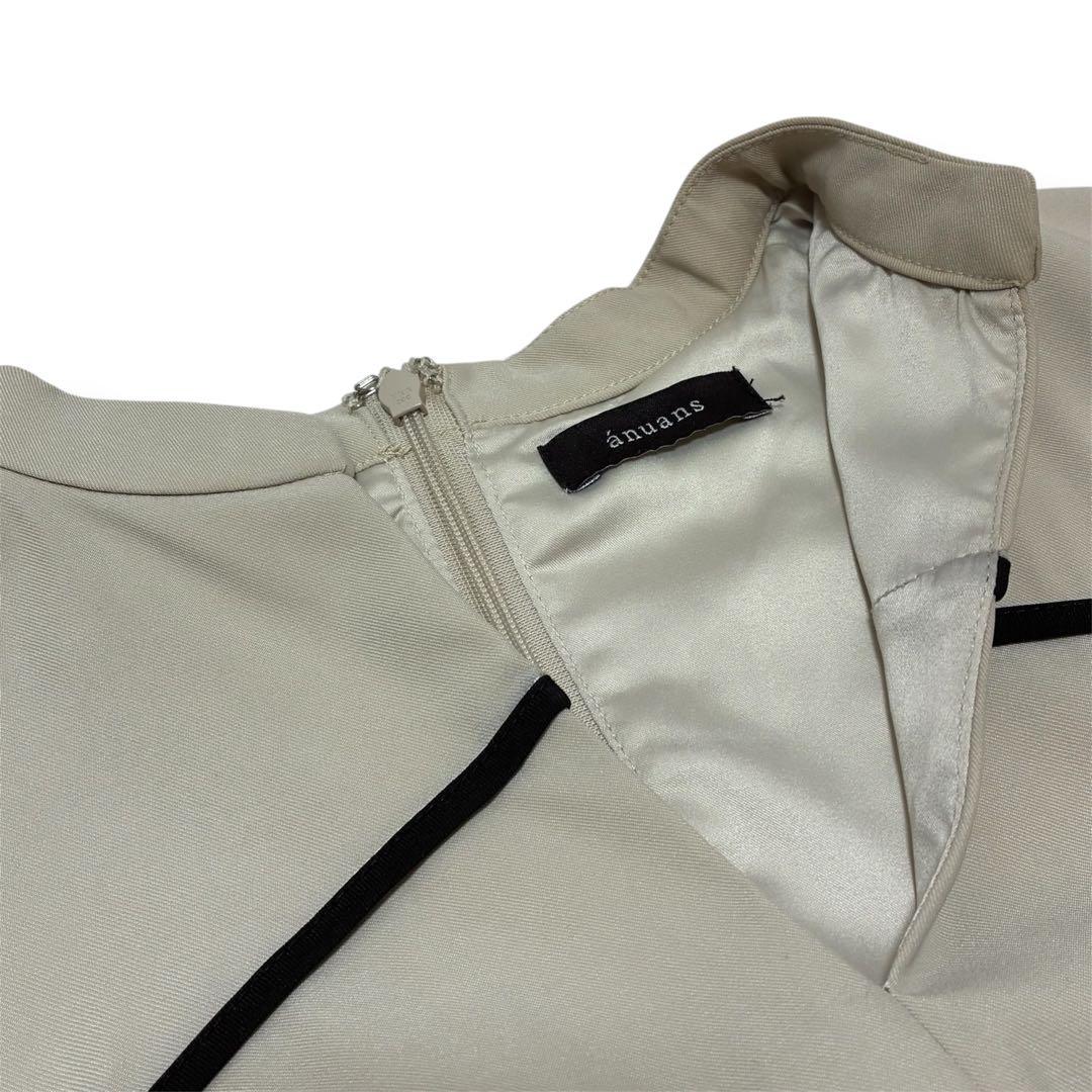 anuansアニュアンス バイカラートリミングデザインワンピース アイボリー