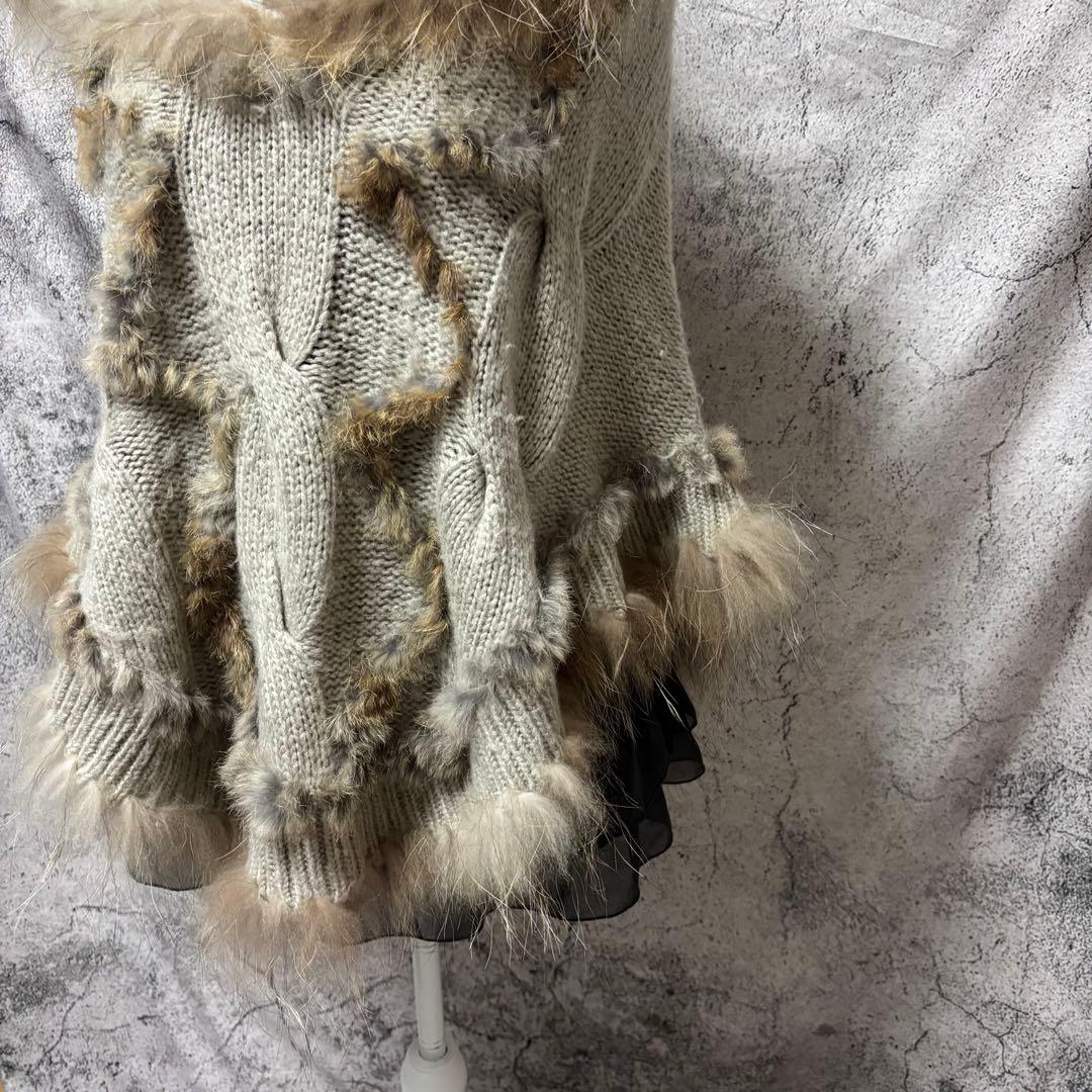 y2k 00s ニットポンチョ　リアルファー　前開き　グランジ　森ガール