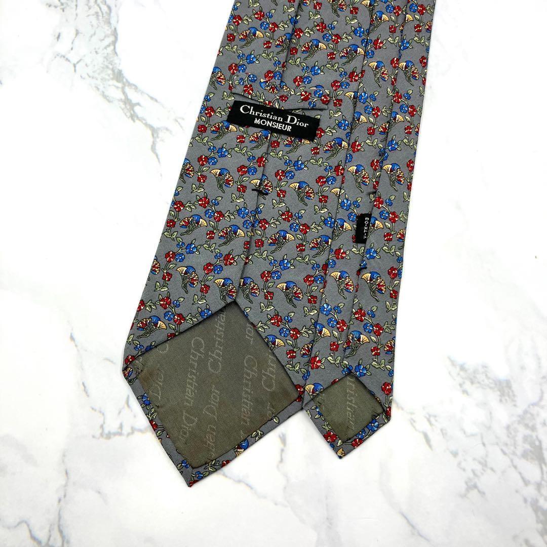 ◆美品◆Christian Dior ネクタイ グレー 小花柄 カジュアル