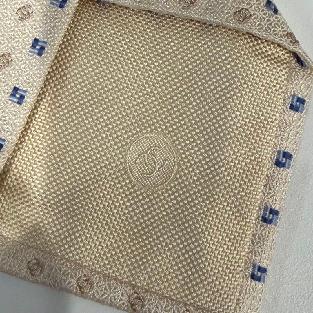 CHANEL ネクタイベージュ総柄ココマークシルク イタリア製