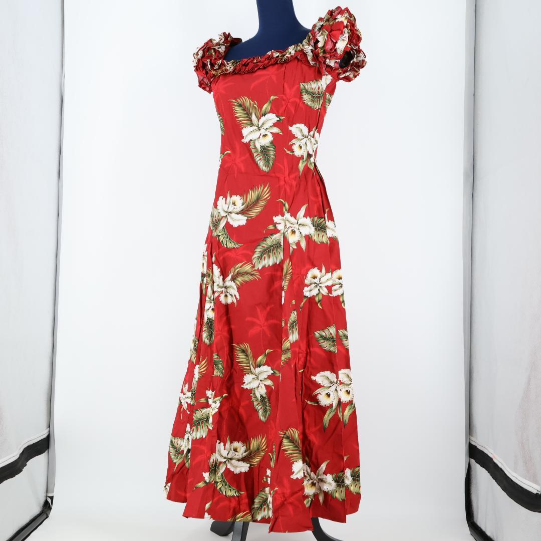 【ハワイ製 フラダンス衣装】レッド KY's ワンピース ドレス 赤 ホワイト