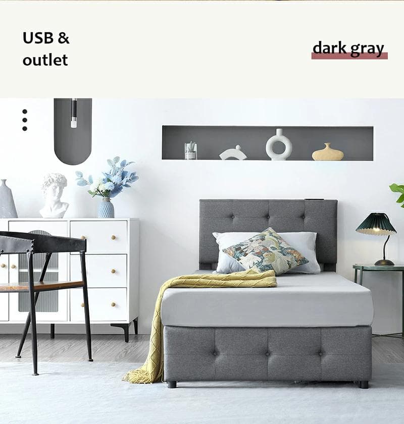 ファブリックベッド【セミダブル】　引き出し付き　布貼り　LIGHT　GREY