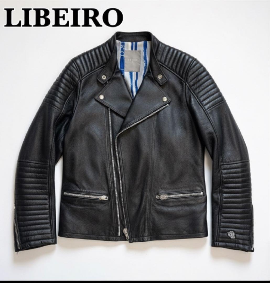 【ゆう】LIBEIRO カウレザー ダブルライダース 黒 S 本革