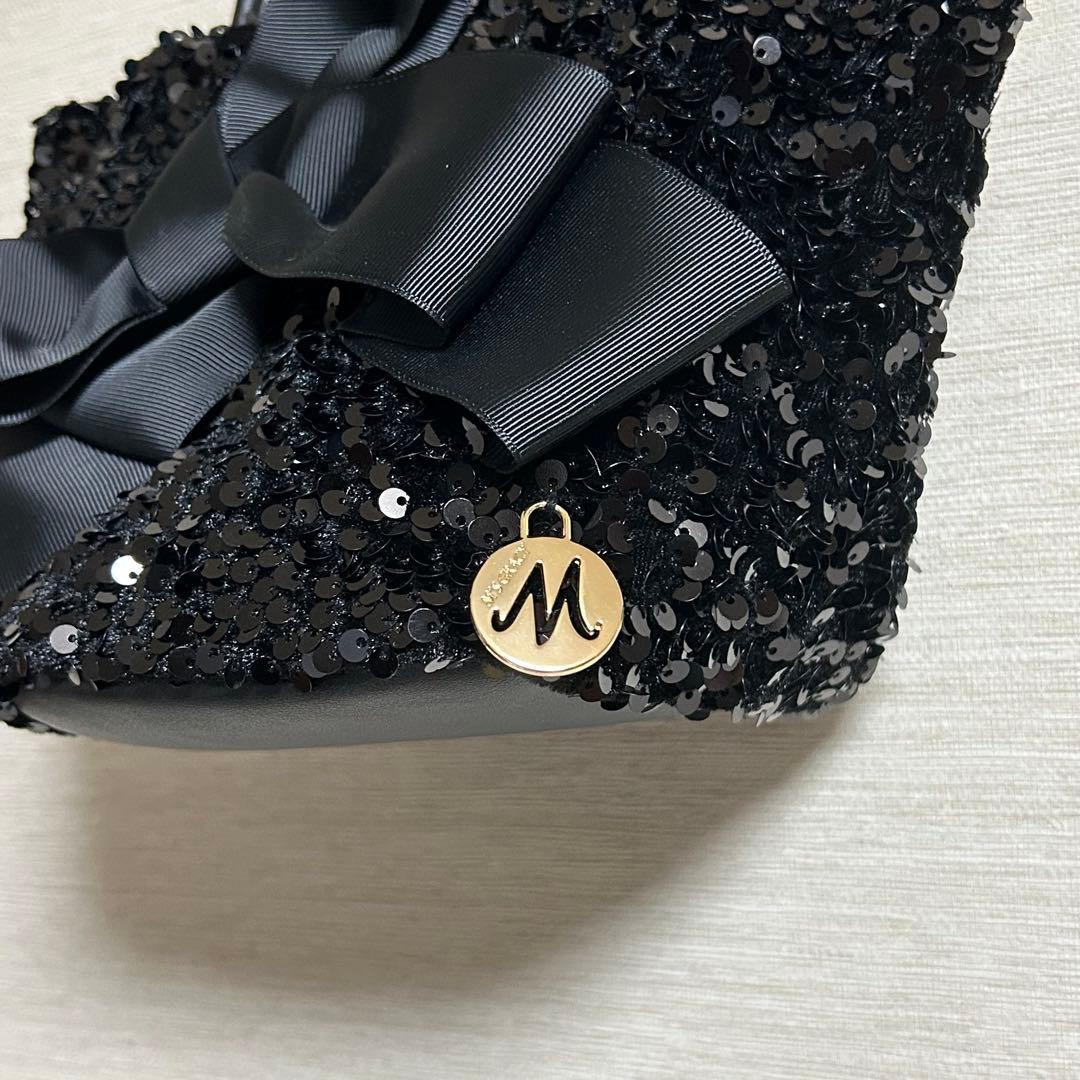 エムズグレイシー スパンコール リボン ミニバッグ チェーンショルダー 黒