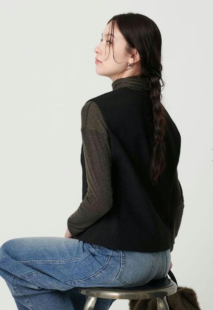 ポリエステル ツイードライクベスト　ブラック