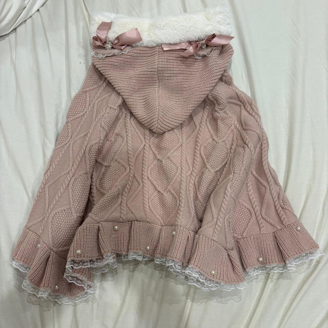 アンクルージュ くまちゃんケーブルニット ポンチョ ピンク アウター 量産型