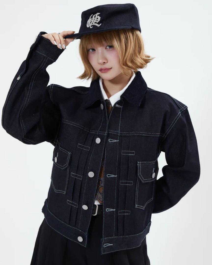 L2155コーデュロイカラーリジットデニムジャケットXL（navy）地底人