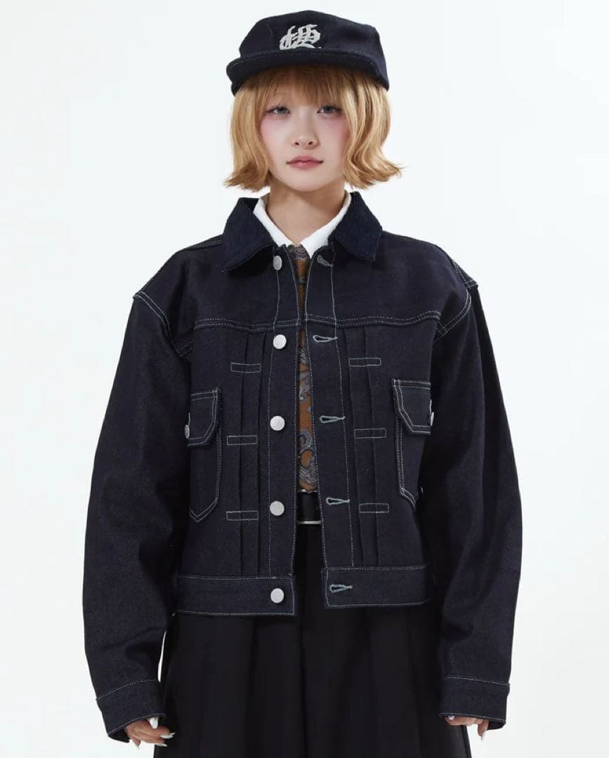 L2155コーデュロイカラーリジットデニムジャケットXL（navy）地底人