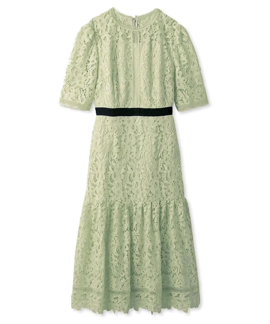 (未使用級)セルフォード　レースワンピース　Aライン　ロング丈　ライムグリーン