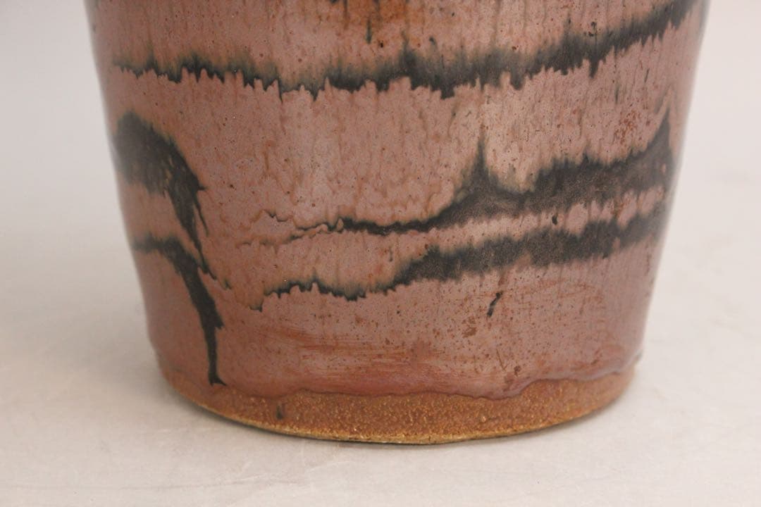 No5147 益子焼　木村一郎　柿釉花瓶　高さ26.5cm 陶印有　送料無料