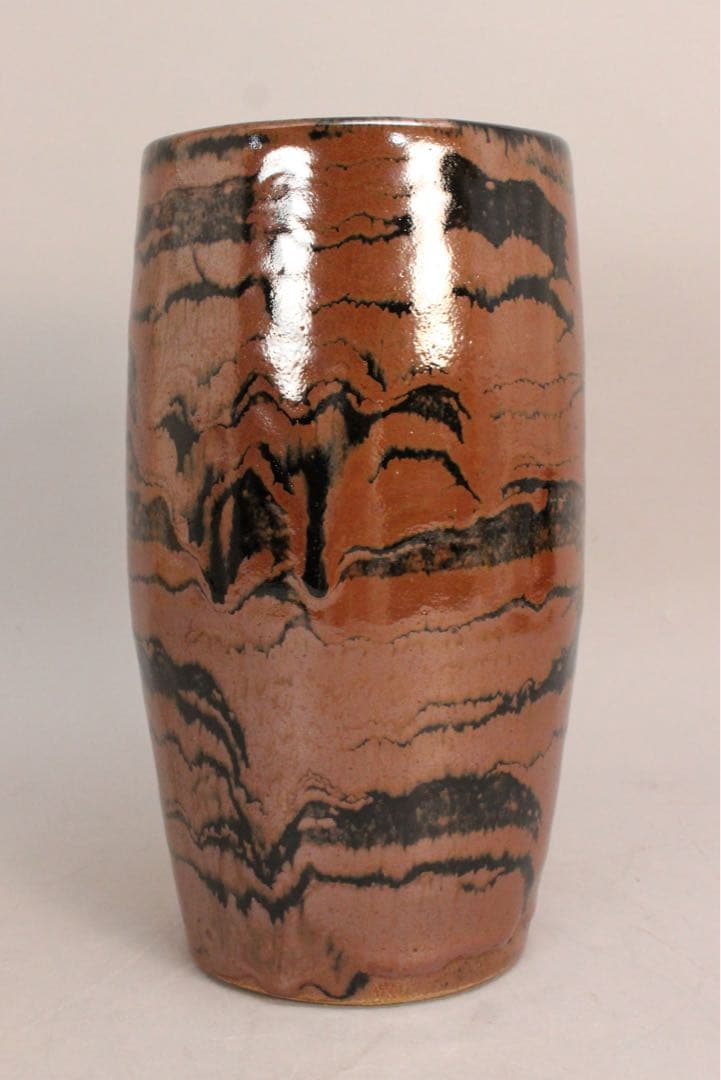 No5147 益子焼　木村一郎　柿釉花瓶　高さ26.5cm 陶印有　送料無料