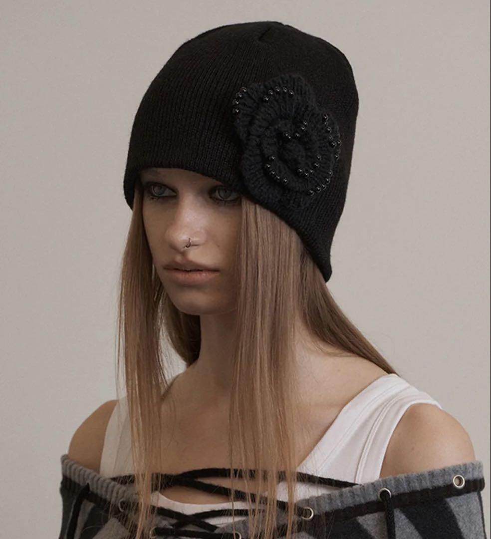SETUPEXE CORSAGE BEANIE BLACK 韓国 ビーニー 黒