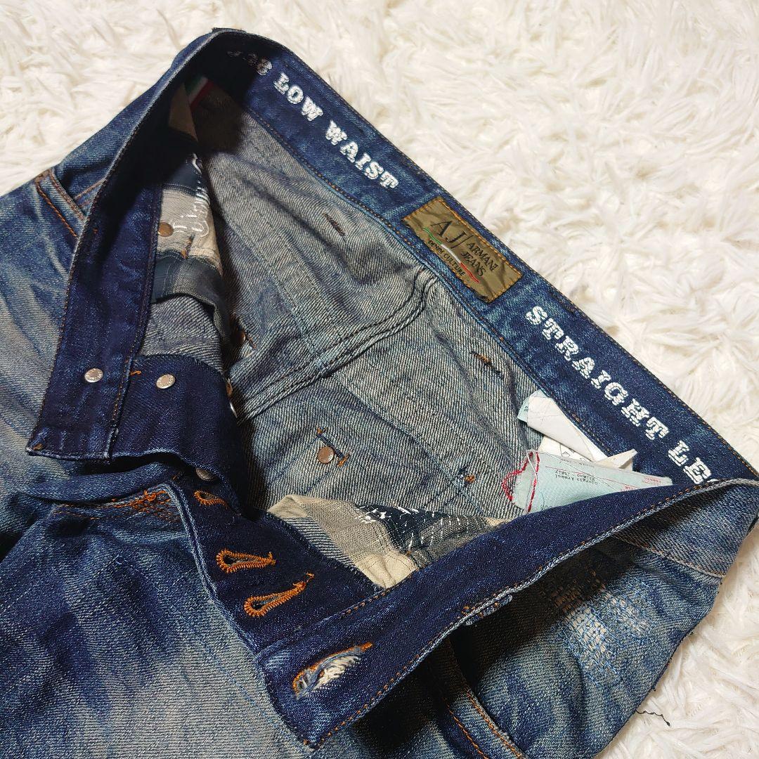 アルマーニ ジーンズ ダメージ加工 ロゴプレート セルビッチ デニム