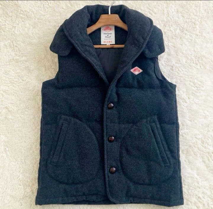 希少　ダントン　ビームス別注　ネイビー　ウール　ダウンベスト　42 L　クルミ